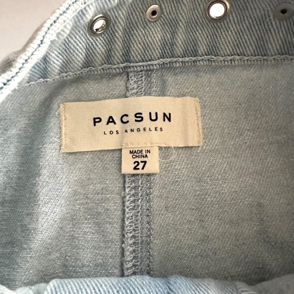 Women's Pacsun Size 27 Light Blue Distressed Zipper Down Denim Jean Skirt - Picture 4 of 7